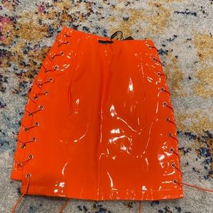 PrettyLittleThing Orange Lace-Up Mini Skirt